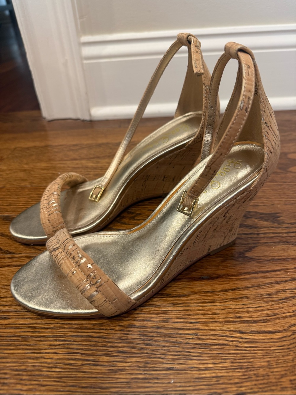 Lilly Pulitzer Cork Tan Wedge Sandals with Gold Footbed